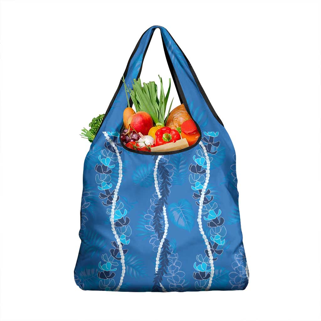 Hawaii Maile Lei Grocery Bag With Blue Monstera Pattern LT05 1-pack One Size Blue - Polynesian Pride