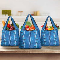 Hawaii Maile Lei Grocery Bag With Blue Monstera Pattern LT05 3-pack One Size Blue - Polynesian Pride