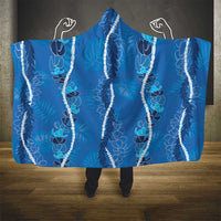 Hawaii Maile Lei Hooded Blanket With Blue Monstera Pattern LT05 - Polynesian Pride