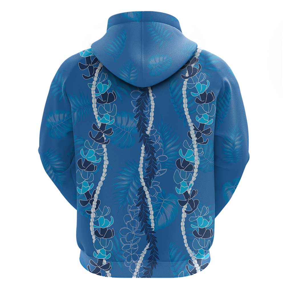 Hawaii Maile Lei Hoodie With Blue Monstera Pattern