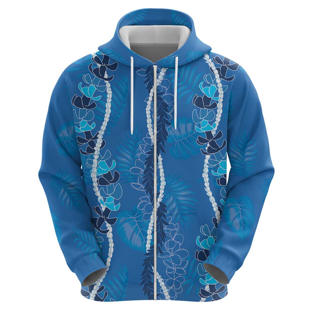 Hawaii Maile Lei Hoodie With Blue Monstera Pattern