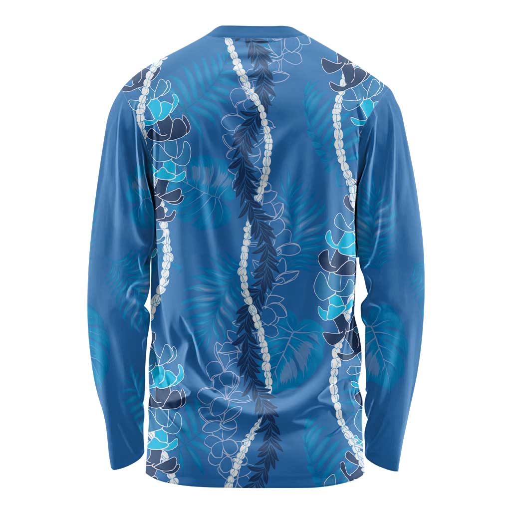 Hawaii Maile Lei Long Sleeve Shirt With Blue Monstera Pattern LT05 - Polynesian Pride
