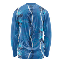 Hawaii Maile Lei Long Sleeve Shirt With Blue Monstera Pattern LT05 - Polynesian Pride