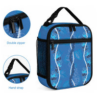 Hawaii Maile Lei Lunch Bag With Blue Monstera Pattern