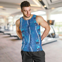 Hawaii Maile Lei Men Tank Top With Blue Monstera Pattern LT05 Blue - Polynesian Pride