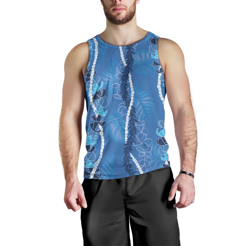 Hawaii Maile Lei Men Tank Top With Blue Monstera Pattern LT05 - Polynesian Pride