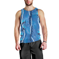 Hawaii Maile Lei Men Tank Top With Blue Monstera Pattern LT05 - Polynesian Pride