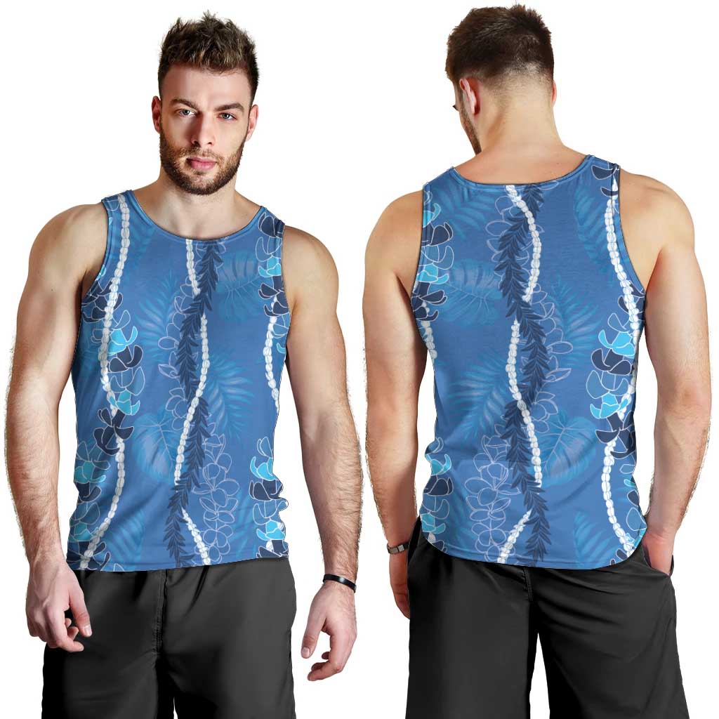 Hawaii Maile Lei Men Tank Top With Blue Monstera Pattern LT05 - Polynesian Pride