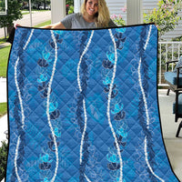 Hawaii Maile Lei Quilt With Blue Monstera Pattern
