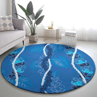 Hawaii Maile Lei Round Carpet With Blue Monstera Pattern