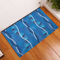 Hawaii Maile Lei Rubber Doormat With Blue Monstera Pattern LT05 - Polynesian Pride
