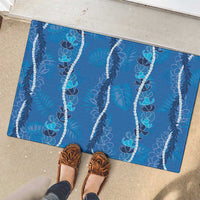 Hawaii Maile Lei Rubber Doormat With Blue Monstera Pattern LT05 - Polynesian Pride