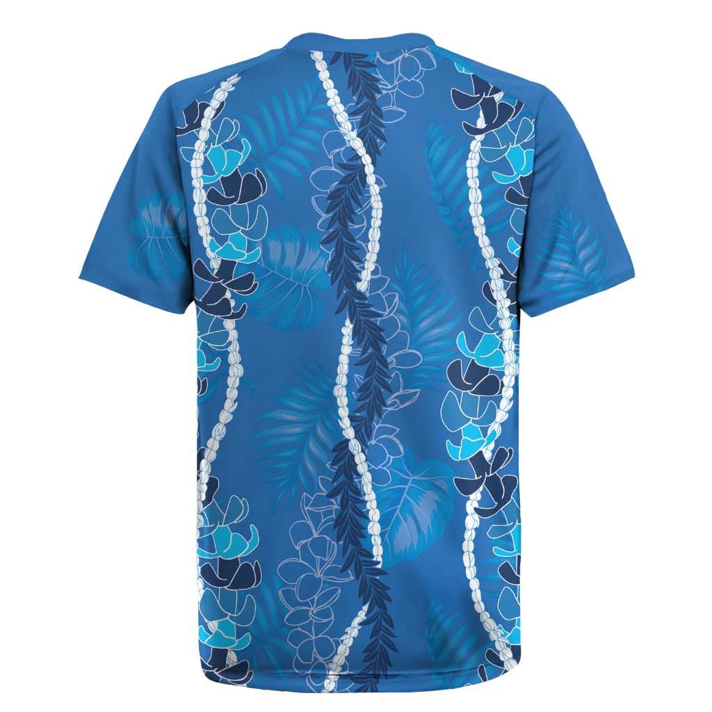 Hawaii Maile Lei Rugby Jersey With Blue Monstera Pattern LT05 - Polynesian Pride