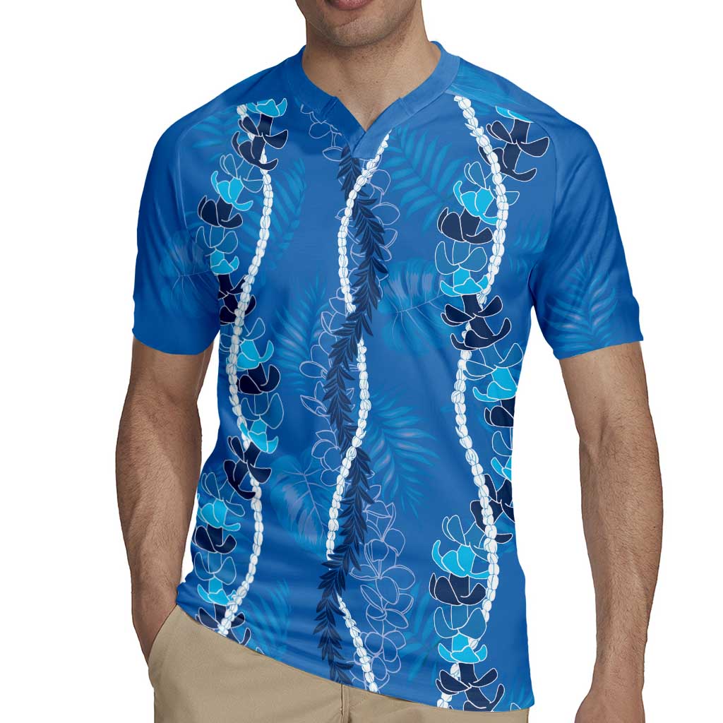 Hawaii Maile Lei Rugby Jersey With Blue Monstera Pattern LT05 - Polynesian Pride