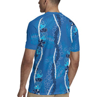 Hawaii Maile Lei Rugby Jersey With Blue Monstera Pattern LT05 - Polynesian Pride