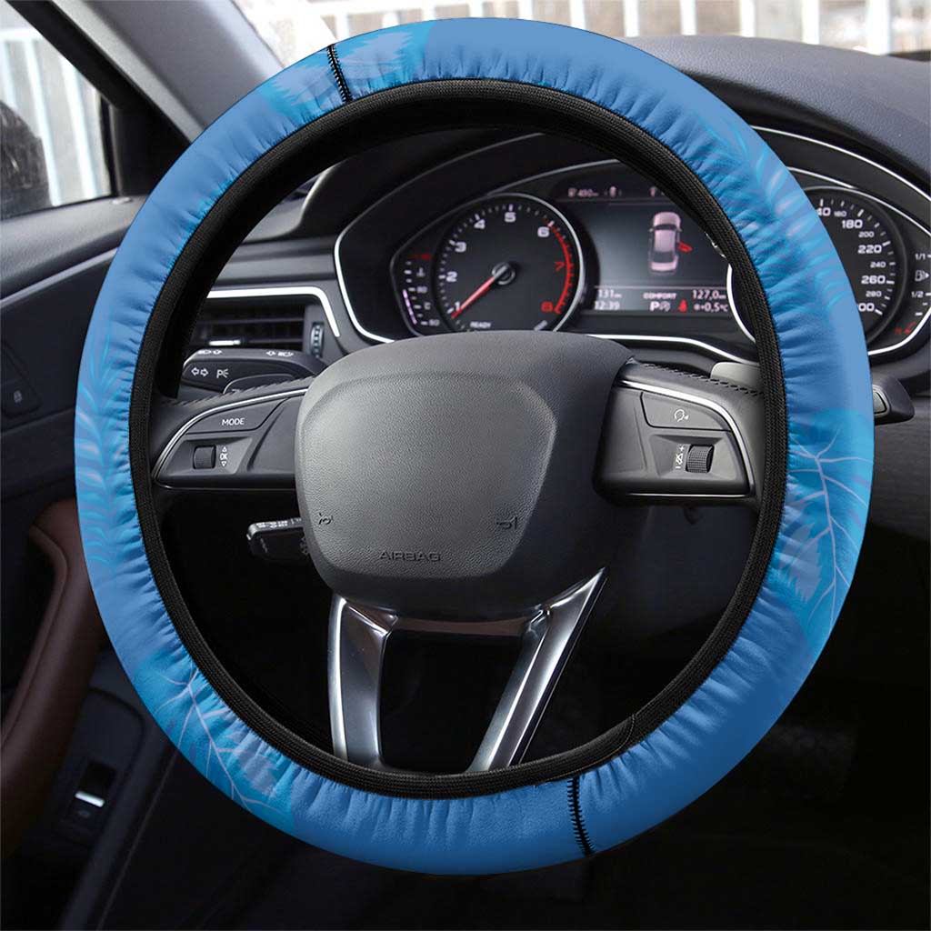 Hawaii Maile Lei Steering Wheel Cover With Blue Monstera Pattern LT05 - Polynesian Pride