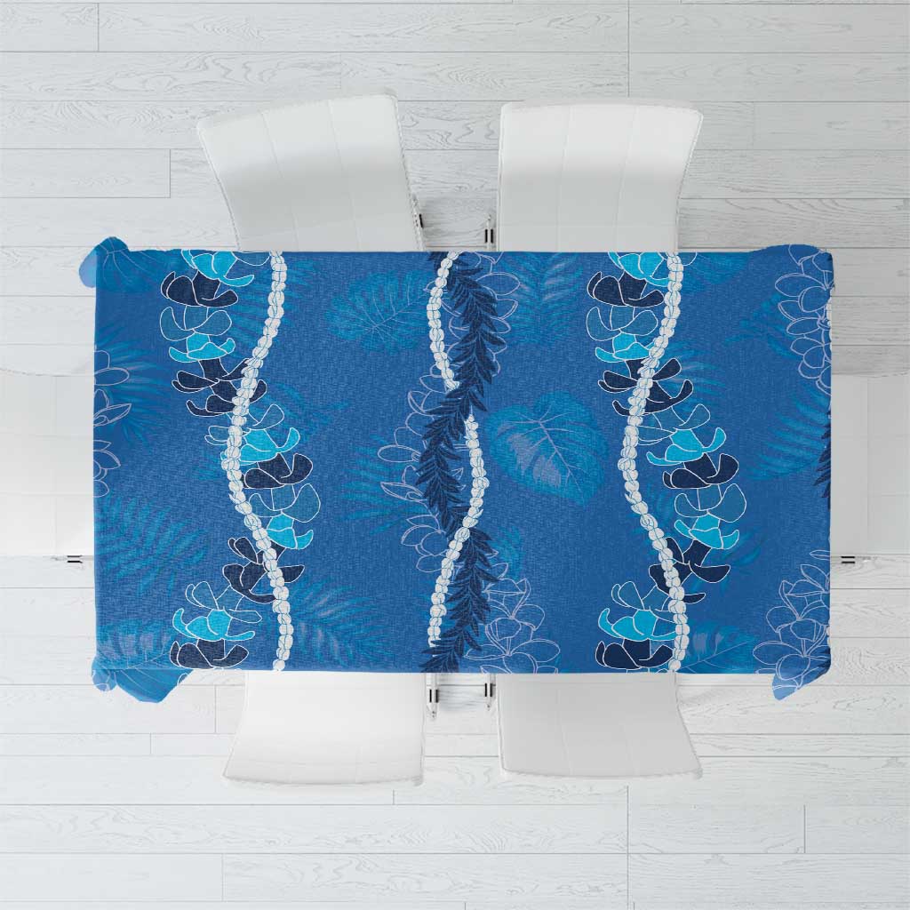 Hawaii Maile Lei Tablecloth With Blue Monstera Pattern LT05 Blue - Polynesian Pride