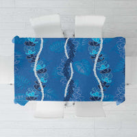 Hawaii Maile Lei Tablecloth With Blue Monstera Pattern LT05 Blue - Polynesian Pride