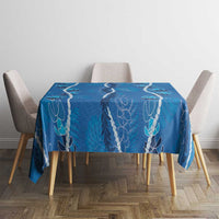Hawaii Maile Lei Tablecloth With Blue Monstera Pattern LT05 - Polynesian Pride