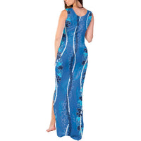 Hawaii Maile Lei Tank Maxi Dress With Blue Monstera Pattern