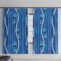 Hawaii Maile Lei Window Curtain With Blue Monstera Pattern LT05 With Hooks Blue - Polynesian Pride