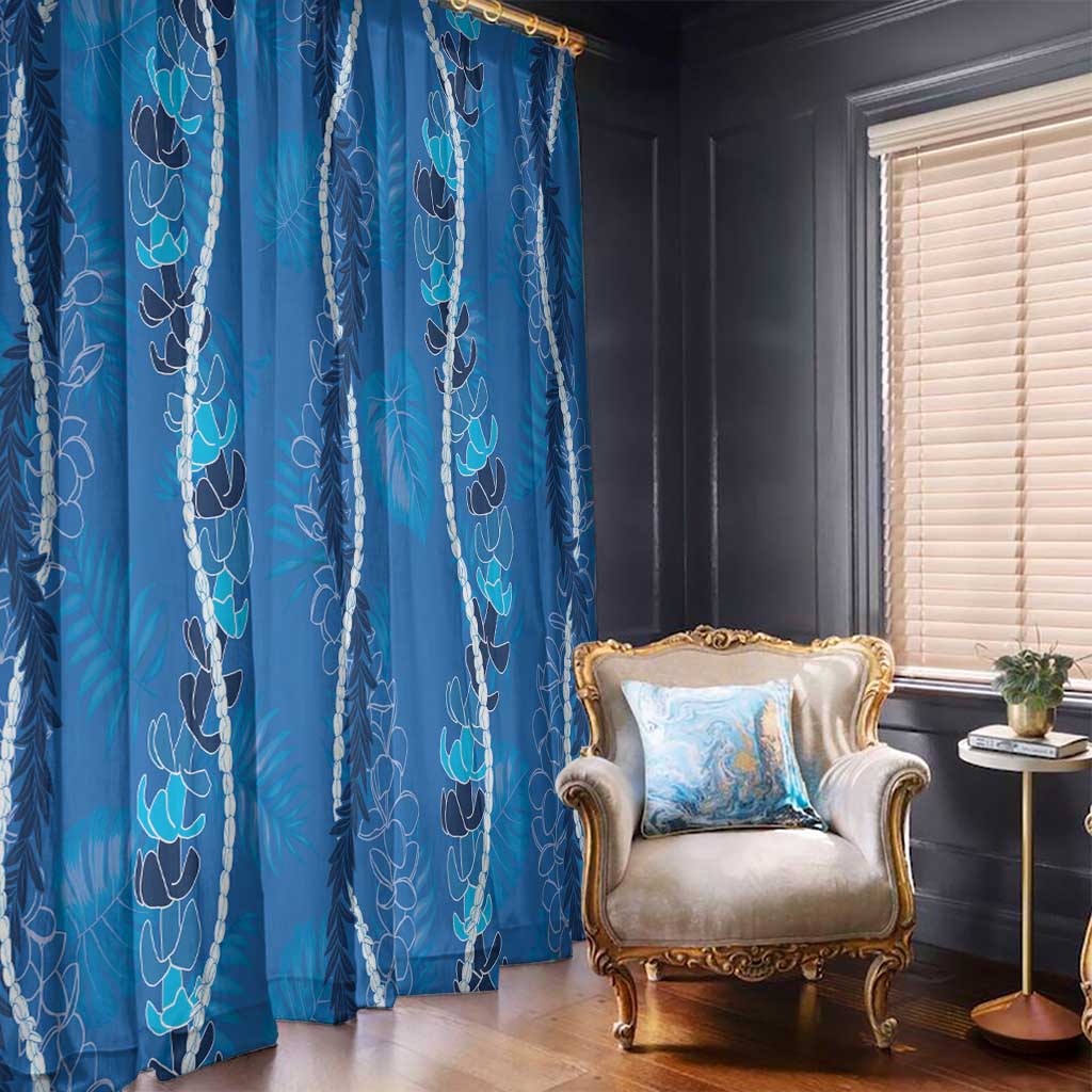 Hawaii Maile Lei Window Curtain With Blue Monstera Pattern LT05 - Polynesian Pride