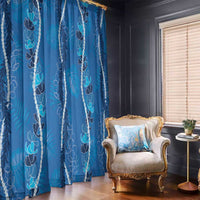 Hawaii Maile Lei Window Curtain With Blue Monstera Pattern LT05 - Polynesian Pride