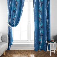 Hawaii Maile Lei Window Curtain With Blue Monstera Pattern LT05 - Polynesian Pride