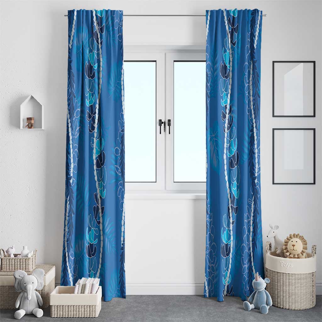Hawaii Maile Lei Window Curtain With Blue Monstera Pattern LT05 - Polynesian Pride