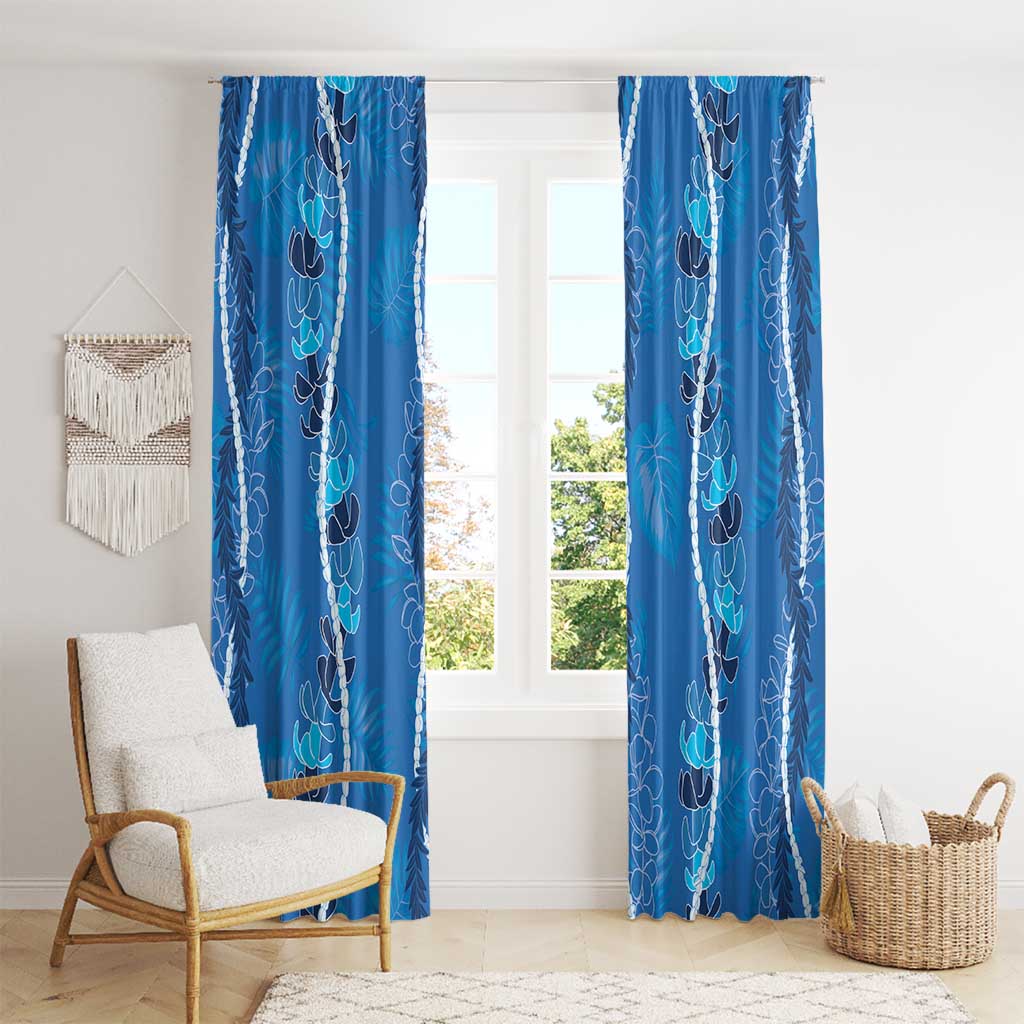 Hawaii Maile Lei Window Curtain With Blue Monstera Pattern LT05 - Polynesian Pride