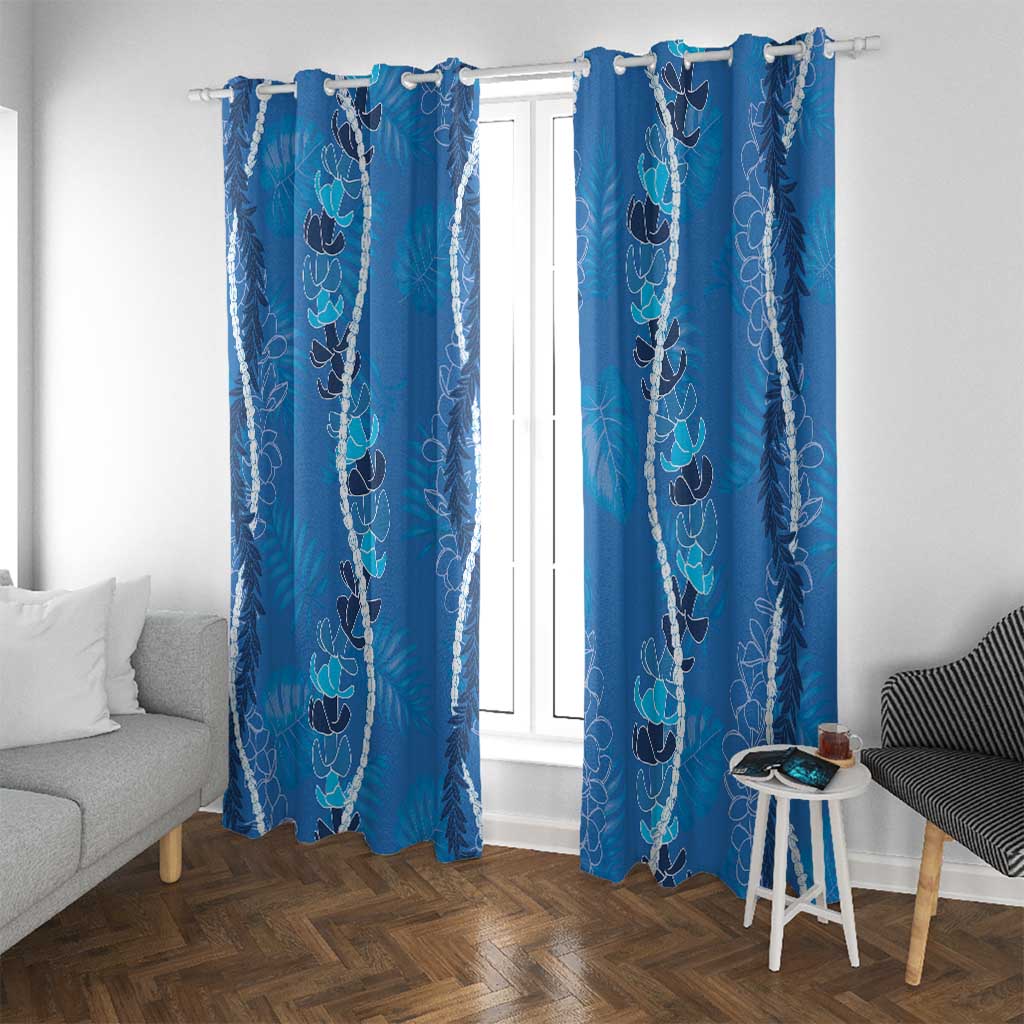 Hawaii Maile Lei Window Curtain With Blue Monstera Pattern LT05 With Grommets Blue - Polynesian Pride