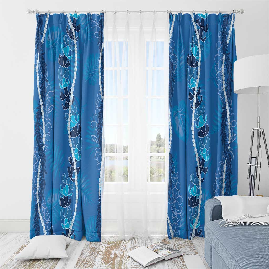 Hawaii Maile Lei Window Curtain With Blue Monstera Pattern LT05 - Polynesian Pride