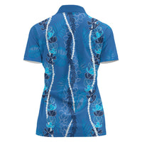 Hawaii Maile Lei Women Polo Shirt With Blue Monstera Pattern