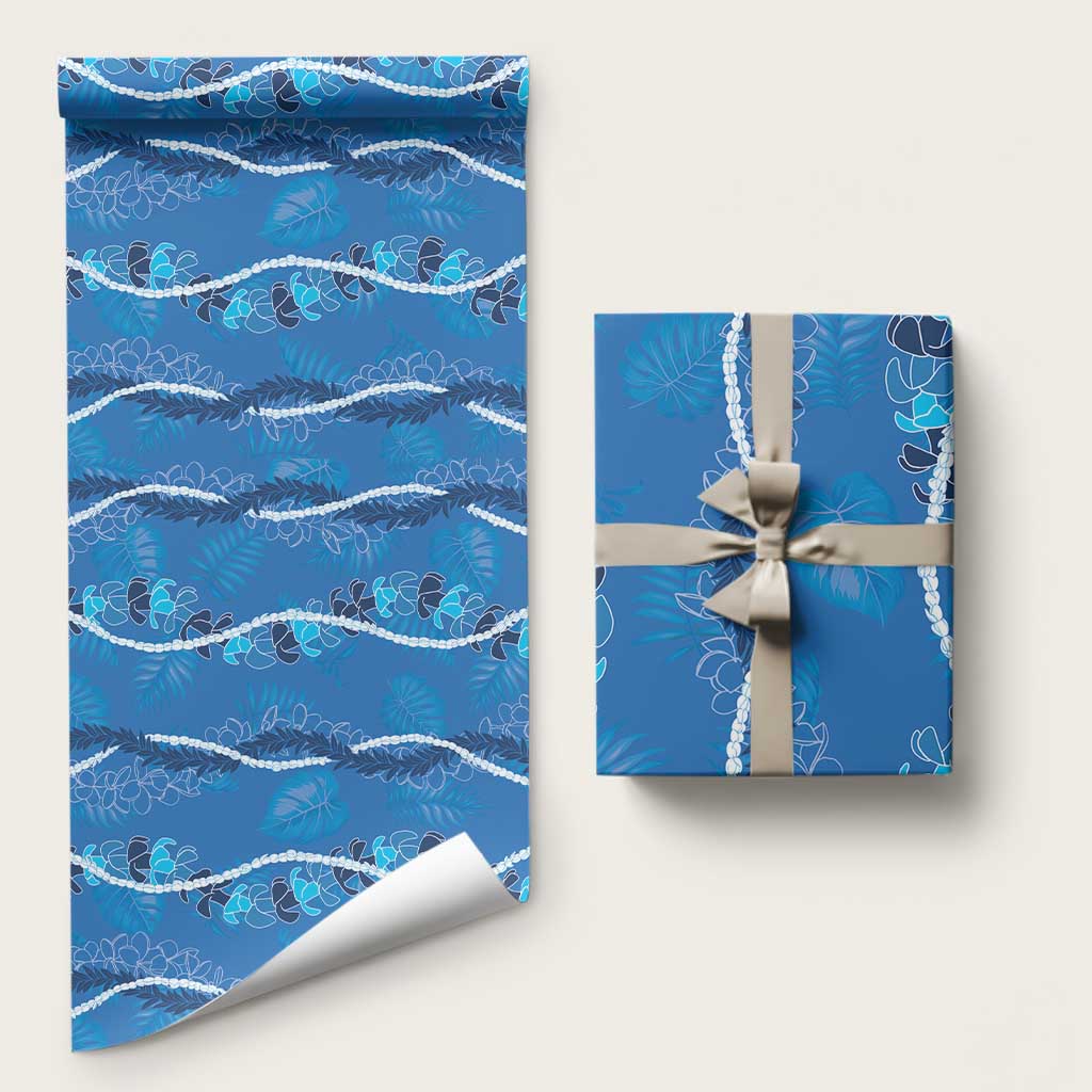 Hawaii Maile Lei Wrapping Paper With Blue Monstera Pattern LT05 58" × 23" Blue - Polynesian Pride