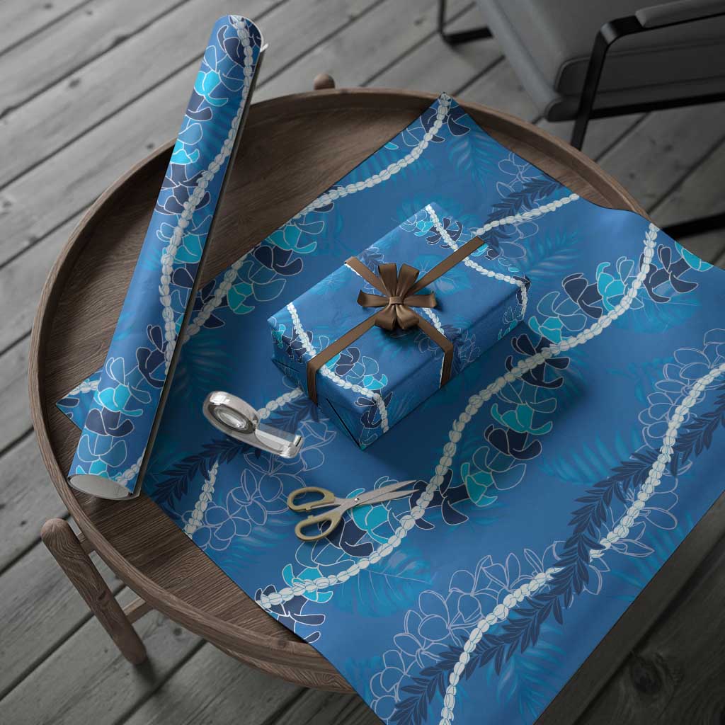 Hawaii Maile Lei Wrapping Paper With Blue Monstera Pattern LT05 - Polynesian Pride