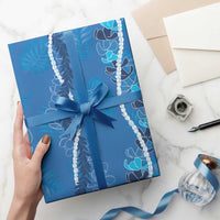 Hawaii Maile Lei Wrapping Paper With Blue Monstera Pattern LT05 - Polynesian Pride