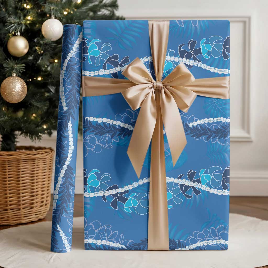 Hawaii Maile Lei Wrapping Paper With Blue Monstera Pattern LT05 - Polynesian Pride