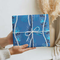 Hawaii Maile Lei Wrapping Paper With Blue Monstera Pattern LT05 - Polynesian Pride