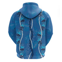 Hawaii Maile Lei Zip Hoodie With Blue Monstera Pattern