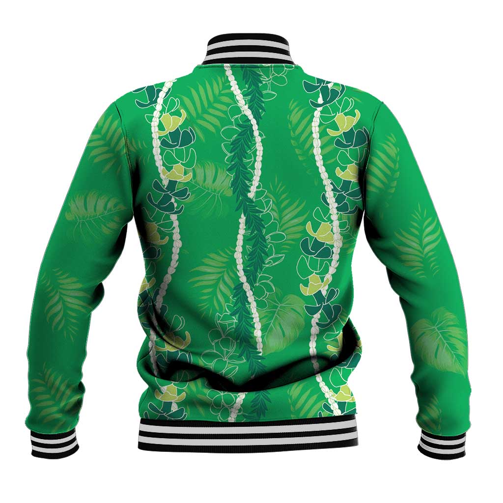Hawaii Maile Lei Baseball Jacket With Green Monstera Pattern LT05 - Polynesian Pride