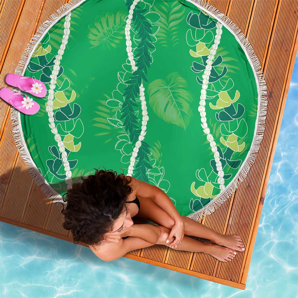 Hawaii Maile Lei Beach Blanket With Green Monstera Pattern LT05 - Polynesian Pride