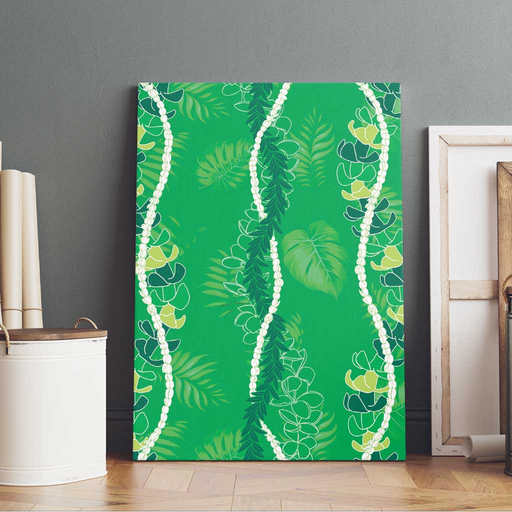 Hawaii Maile Lei Canvas Wall Art With Green Monstera Pattern LT05 - Polynesian Pride