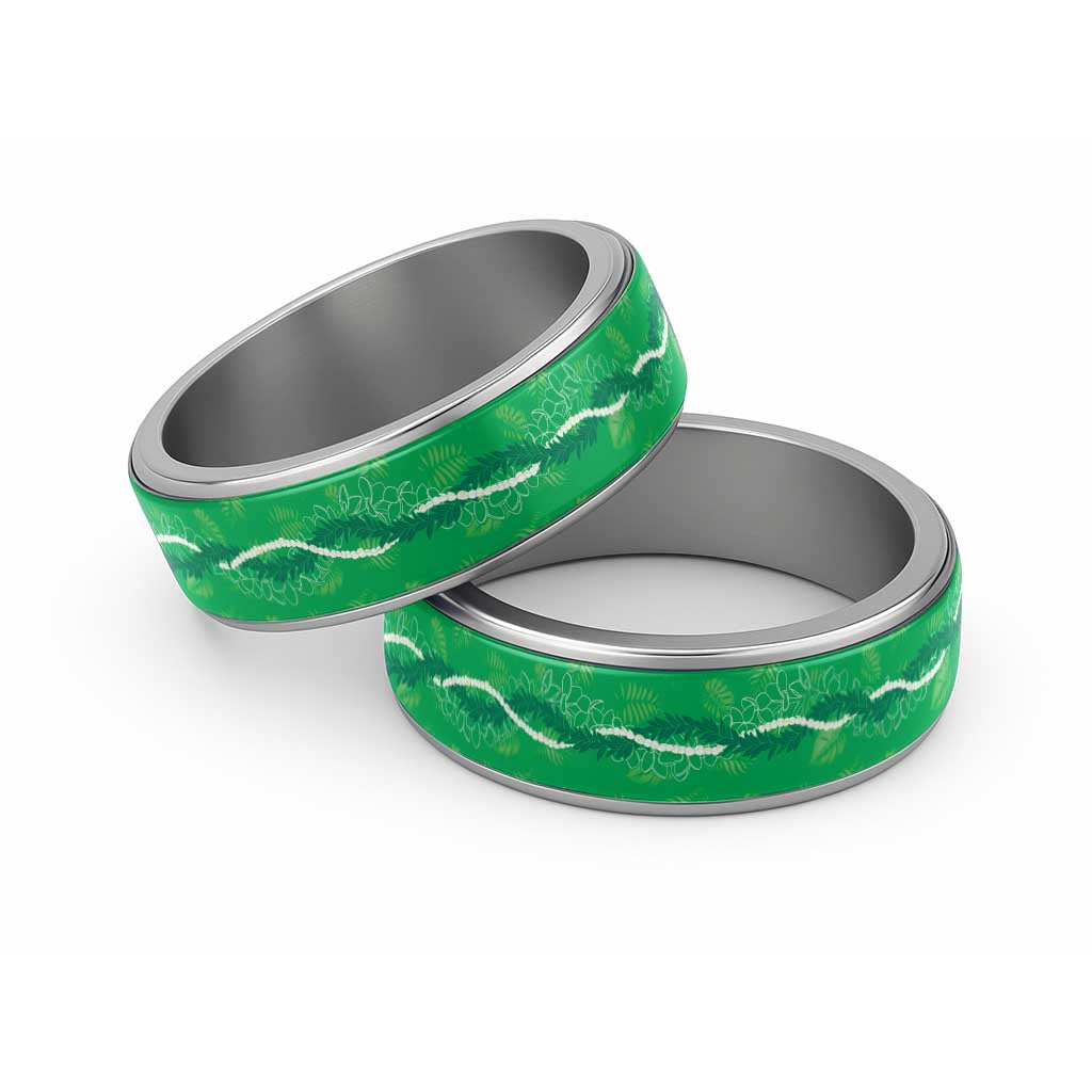 Hawaii Maile Lei Classic Ring With Green Monstera Pattern - Polynesian Pride