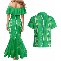 Hawaii Maile Lei Couples Matching Mermaid Dress and Hawaiian Shirt With Green Monstera Pattern LT05 - Polynesian Pride