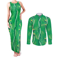 Hawaii Maile Lei Couples Matching Tank Maxi Dress and Long Sleeve Button Shirt With Green Monstera Pattern LT05 Green - Polynesian Pride