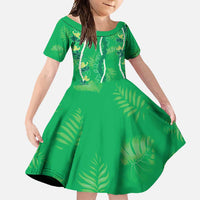 Hawaii Maile Lei Family Matching Long Sleeve Bodycon Dress and Hawaiian Shirt With Green Monstera Pattern