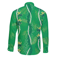 Hawaii Maile Lei Family Matching Off The Shoulder Long Sleeve Dress and Hawaiian Shirt With Green Monstera Pattern