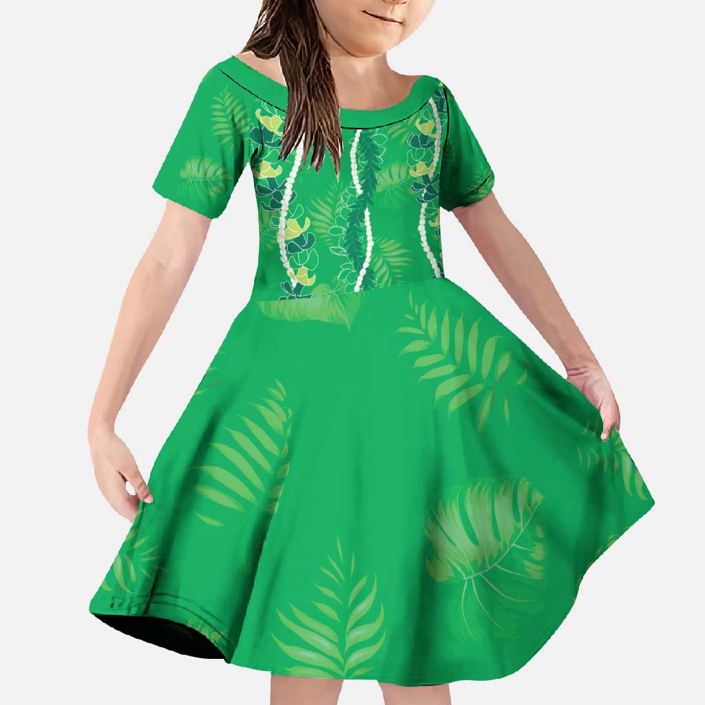 Hawaii Maile Lei Family Matching Off Shoulder Maxi Dress and Hawaiian Shirt With Green Monstera Pattern