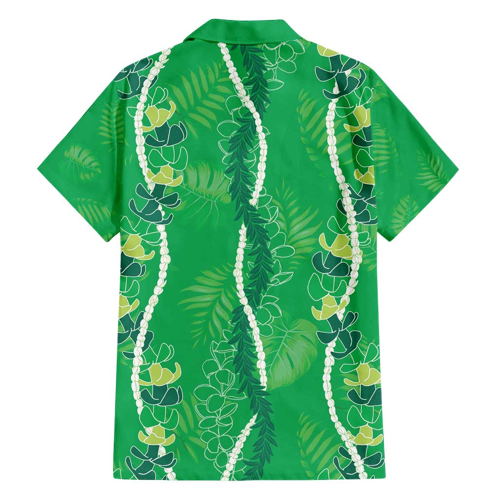 Hawaii Maile Lei Family Matching Off Shoulder Short Dress and Hawaiian Shirt With Green Monstera Pattern