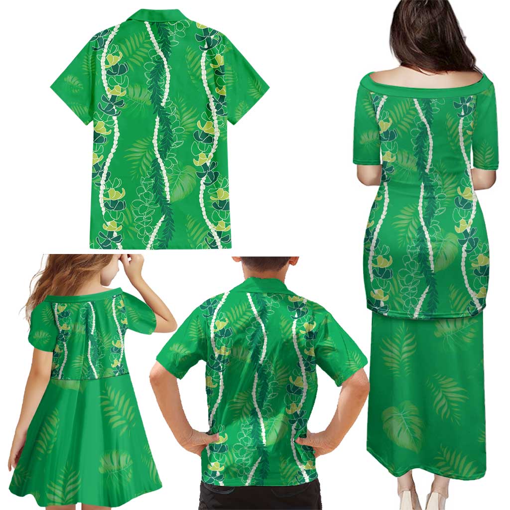 Hawaii Maile Lei Family Matching Puletasi and Hawaiian Shirt With Green Monstera Pattern